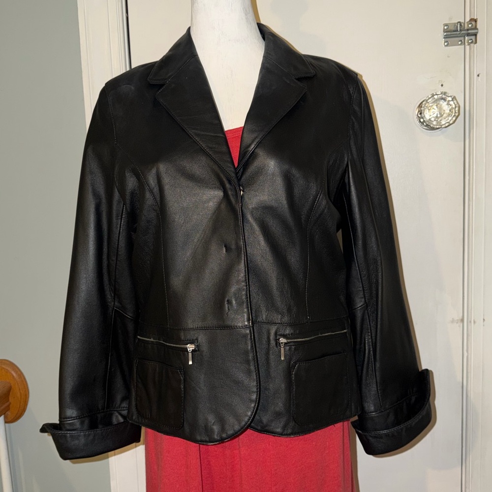 I.e. Vintage Black Leather Jacket Blazer Sz Lg
